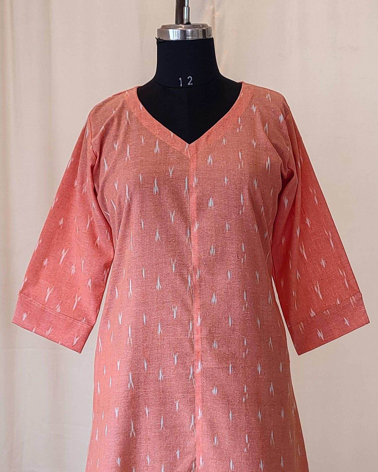 182 Peach Kurta with V neckline