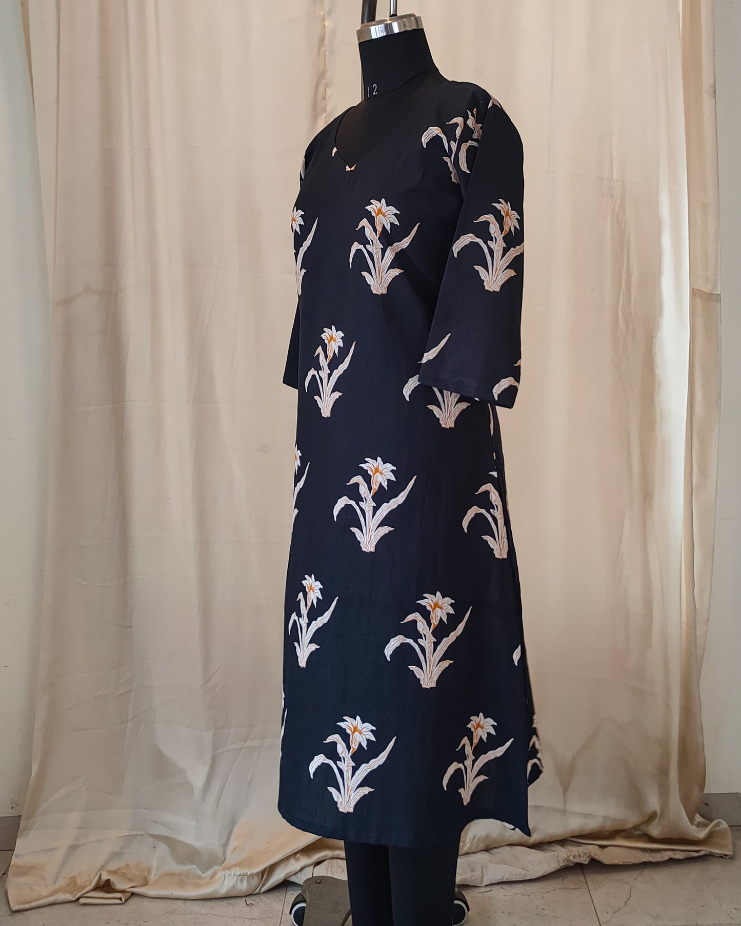 141 Black Big Print Kurta