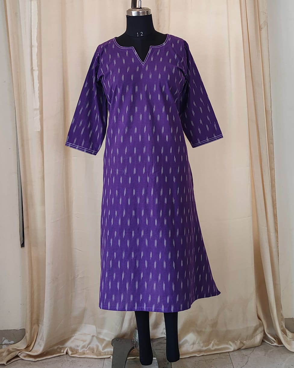 184 Purple cotton kurta with white prints