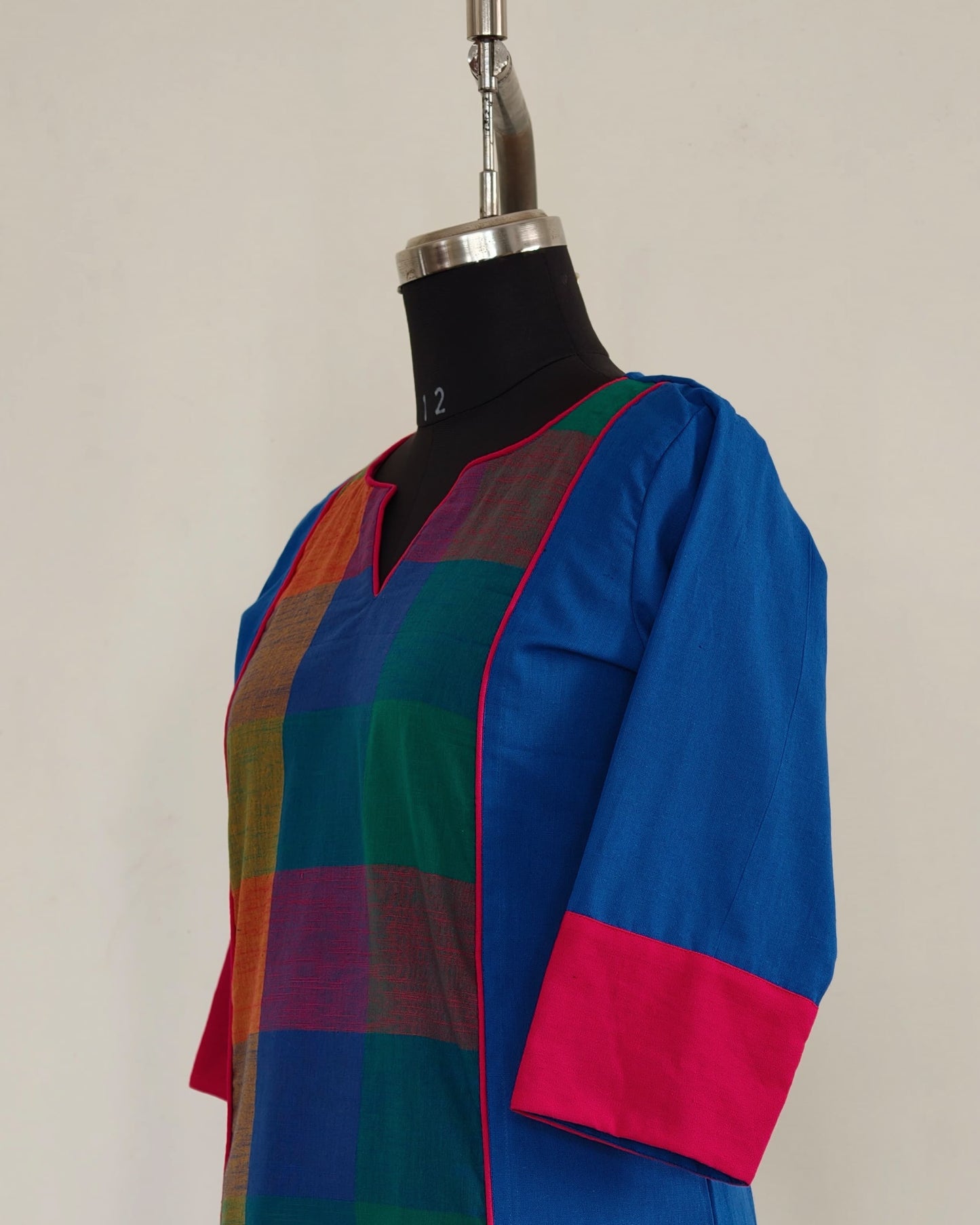 225 Blue with multicoloured checks panel co-ord set