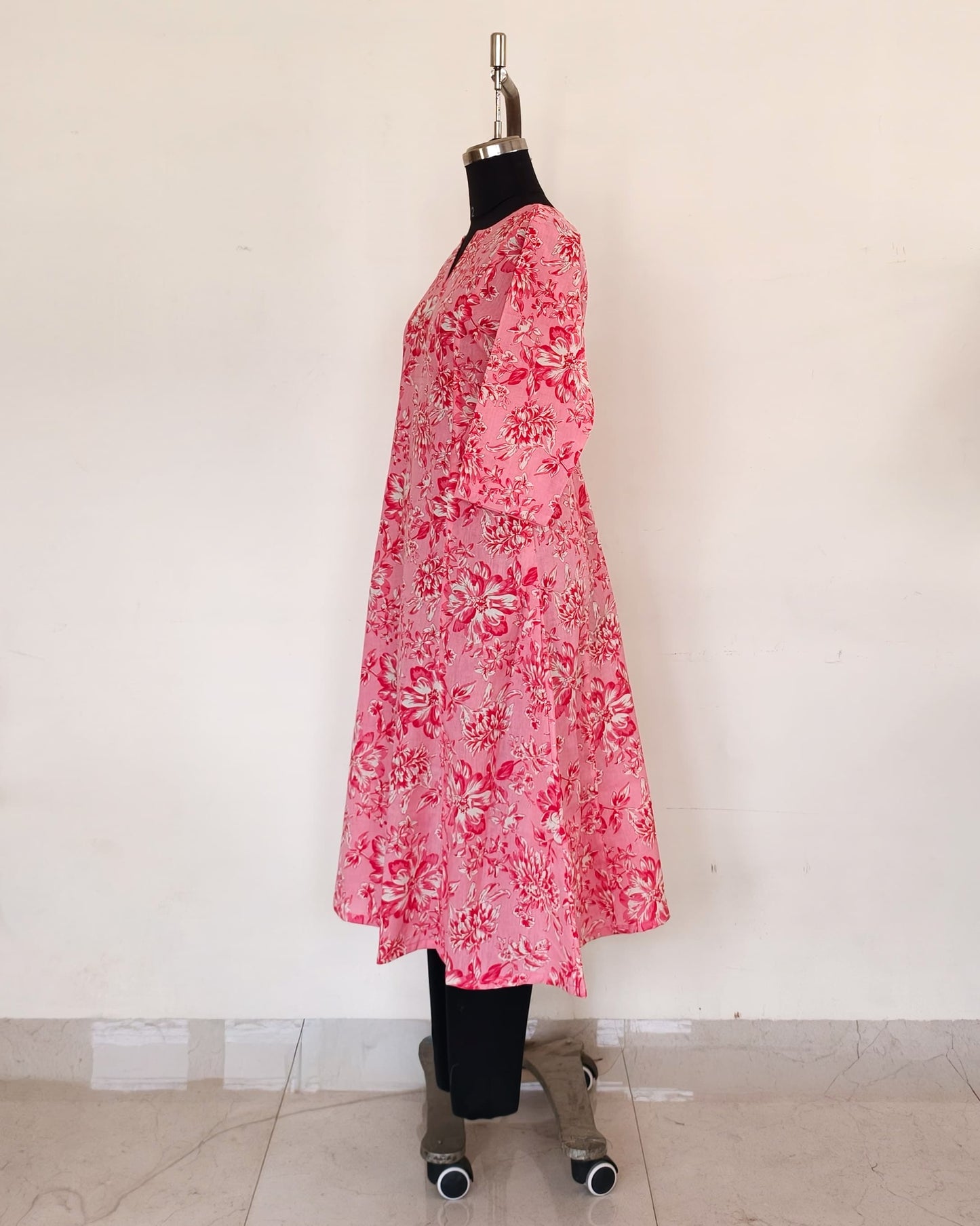 259 Peachy pink printed kurta with flare