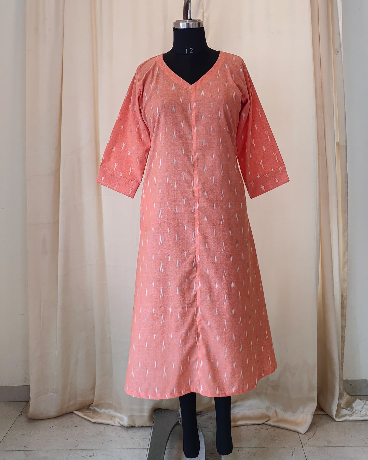 182 Peach Kurta with V neckline