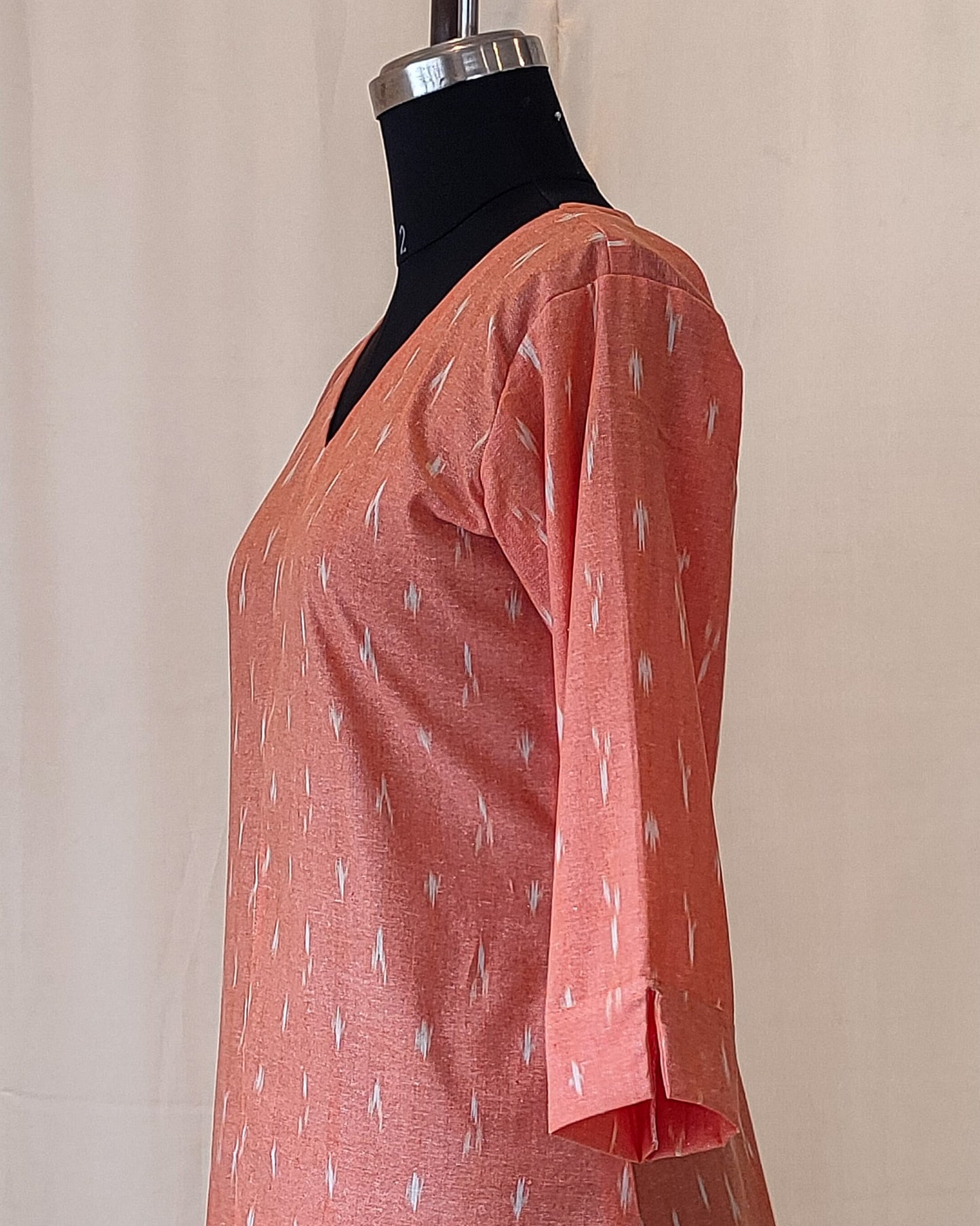 182 Peach Kurta with V neckline