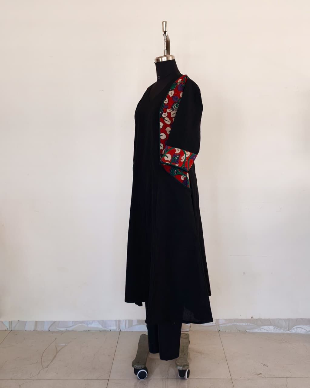 274 Black with brick red kalamkari panel with pockets