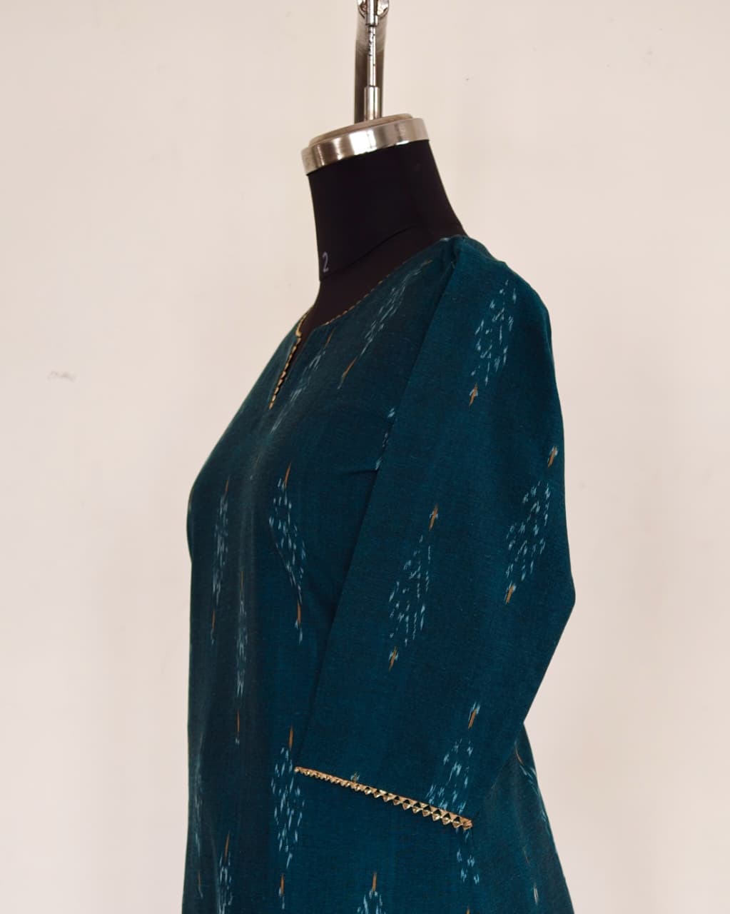 238 Peacock green ikkat kurta with lace