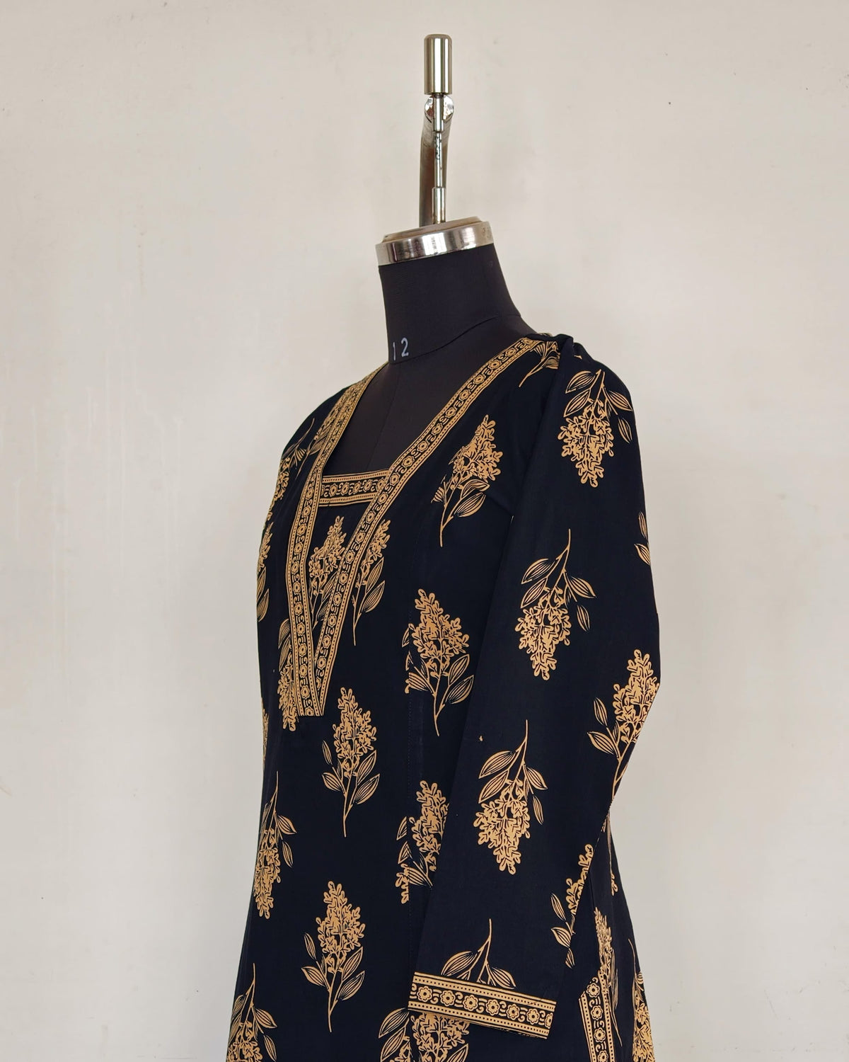 Black Printed A-Line Kurta With Border