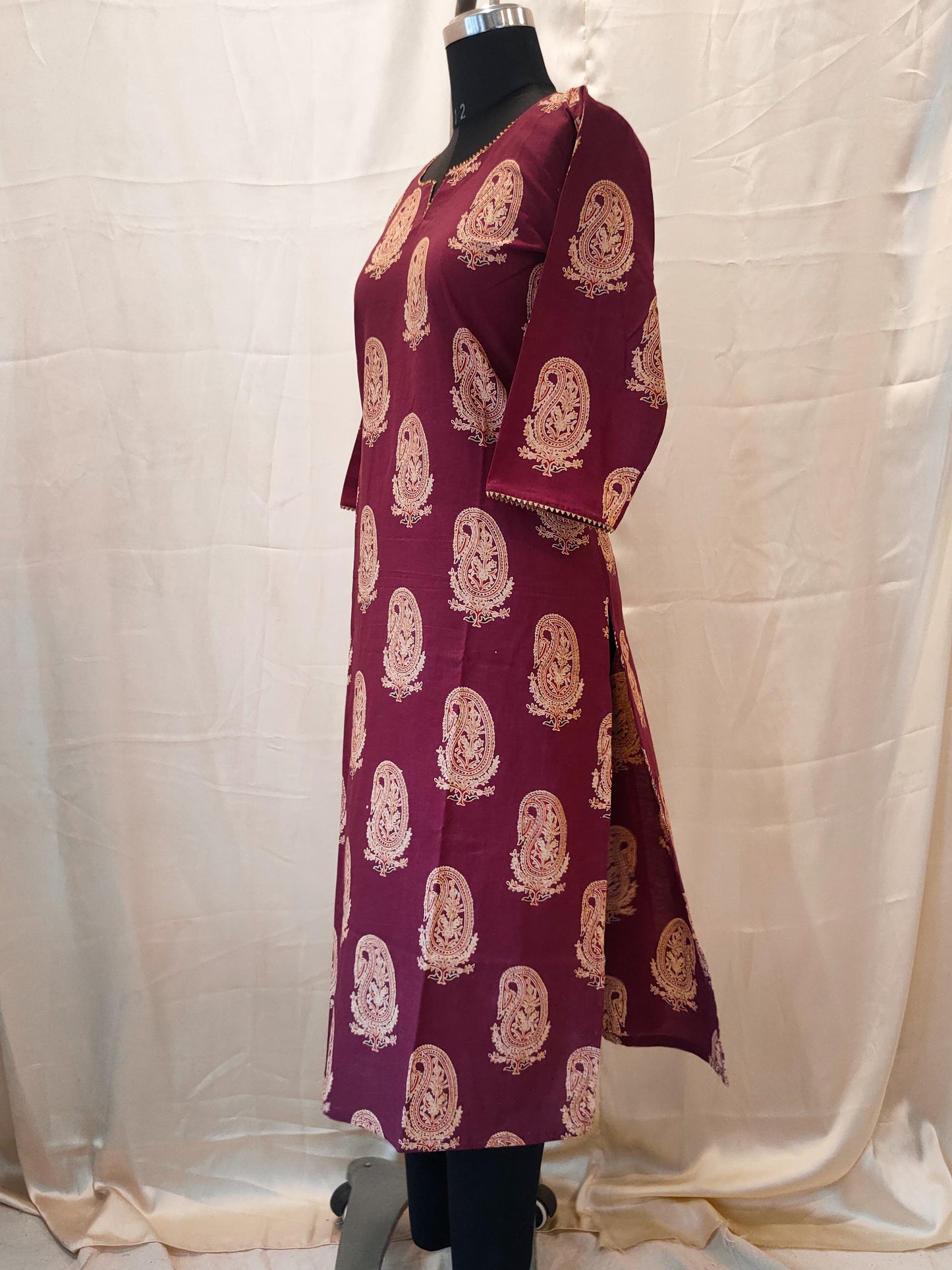 120 Maroon Printed Kurta with Lace