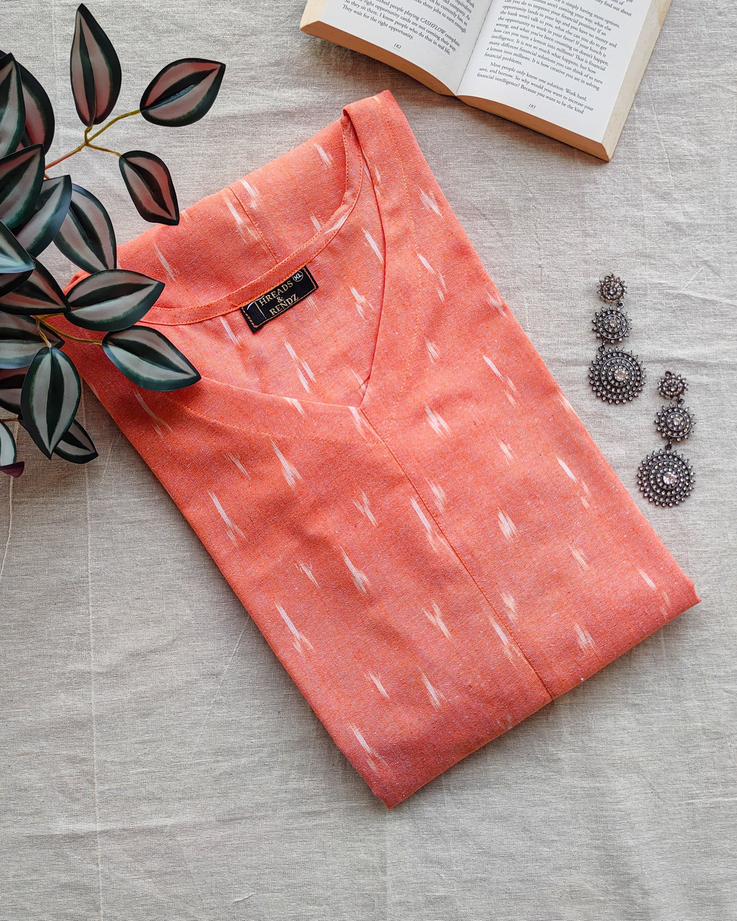 182 Peach Kurta with V neckline