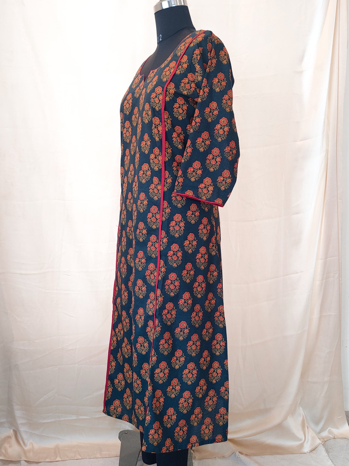 1 A Bottle Green Ajrakh A-Line Kurta