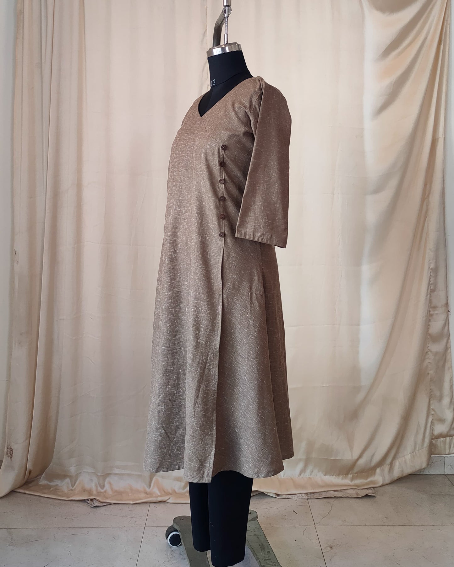 206 Beige overlap pattern kurta with buttons