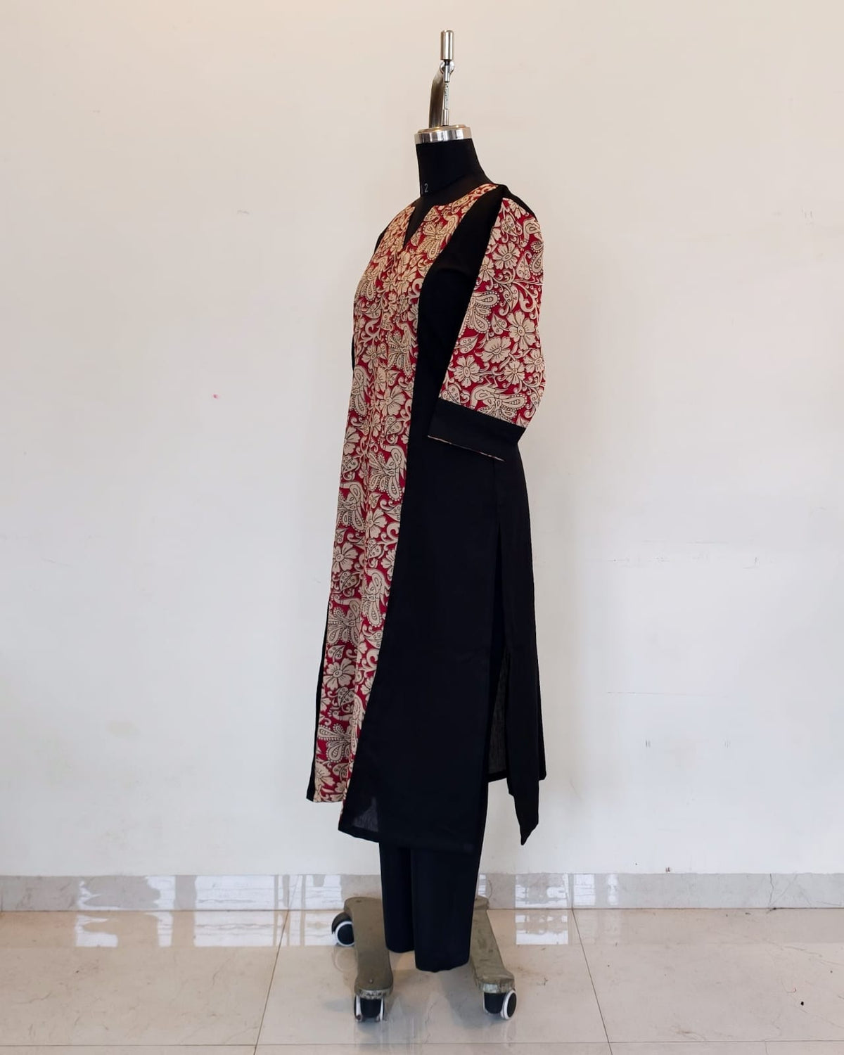 Black With Pink Kalamkari Panel Kurta