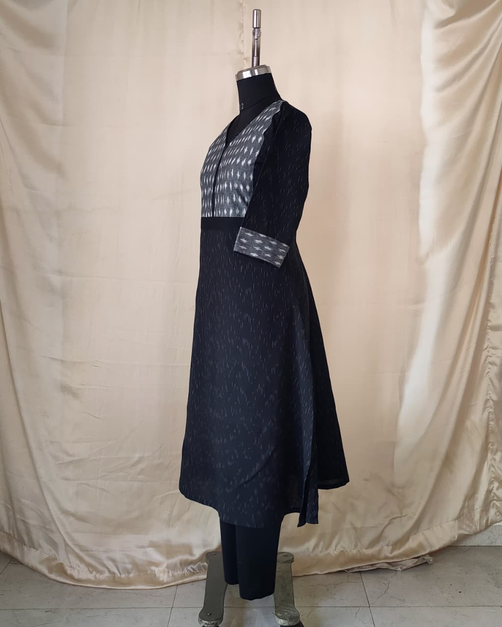 215 Black ikkat with grey ikkat yoke patch