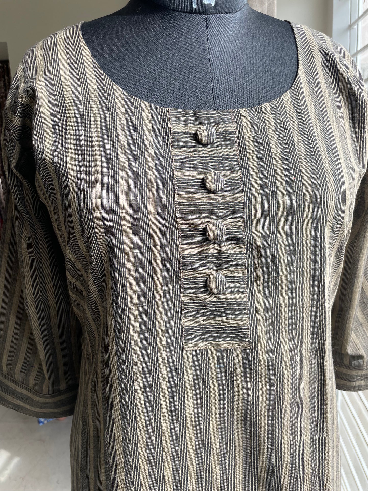 117 Brown Stripes Cotton Kurta with Buttons