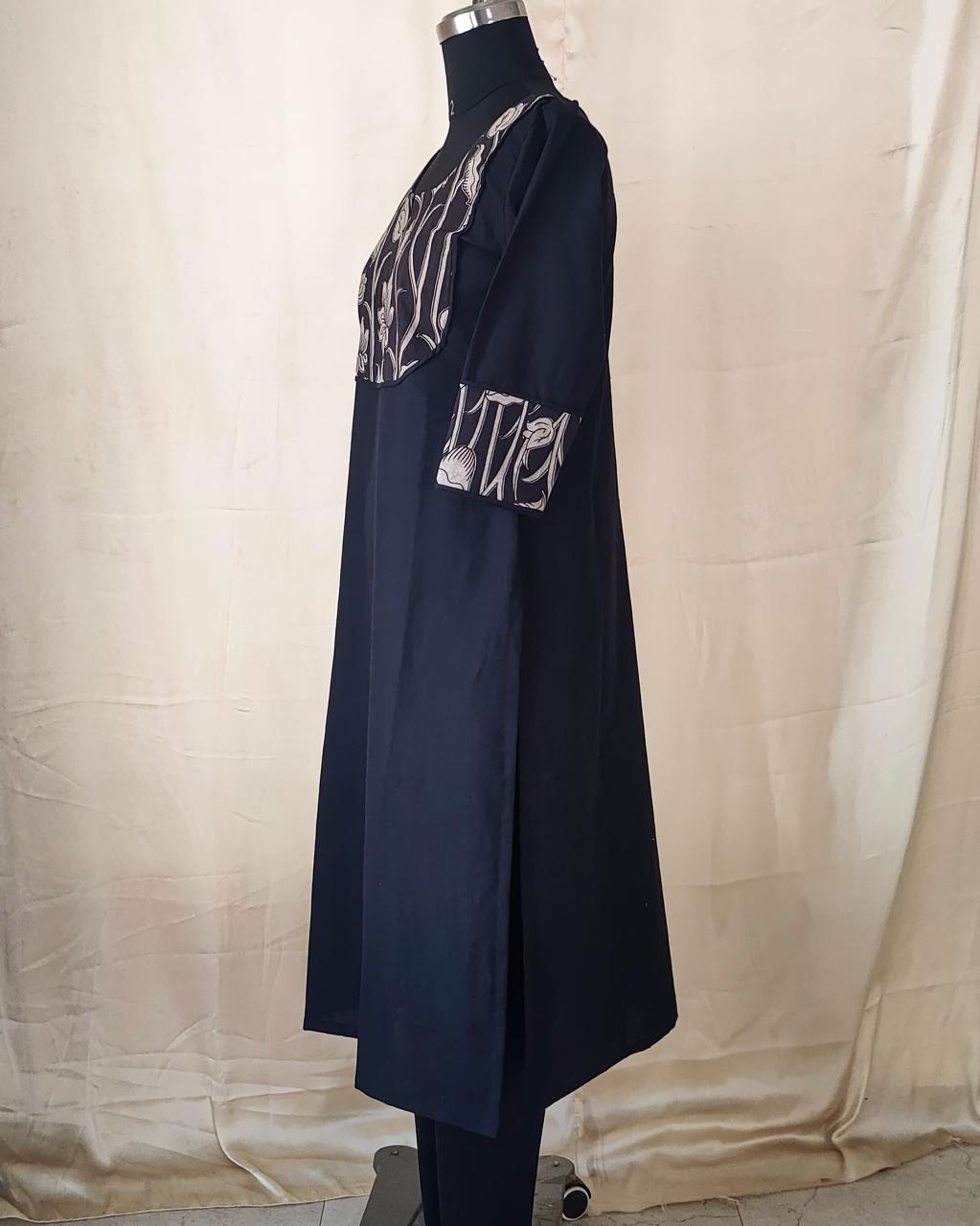 87 Black Kurta with Kalamkari Patch