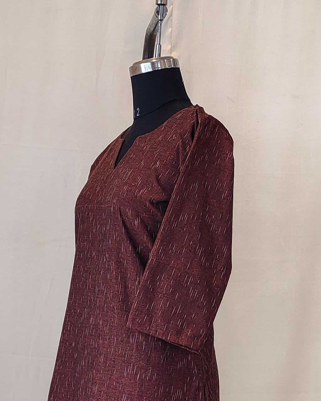 186 Brown Ikkat Handloom A-line Cotton Kurta.