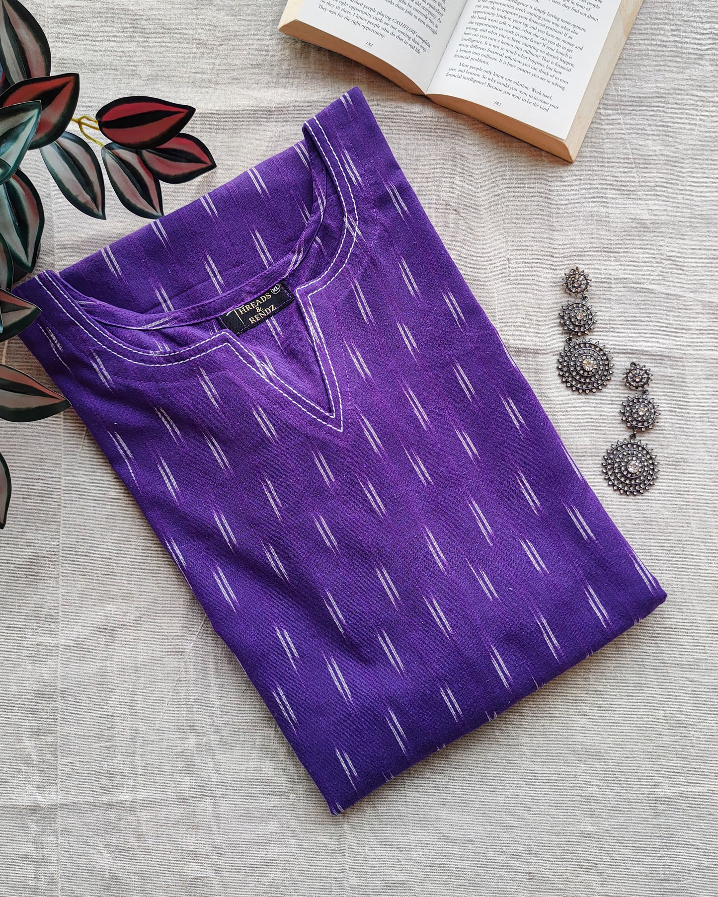 184 Purple cotton kurta with white prints