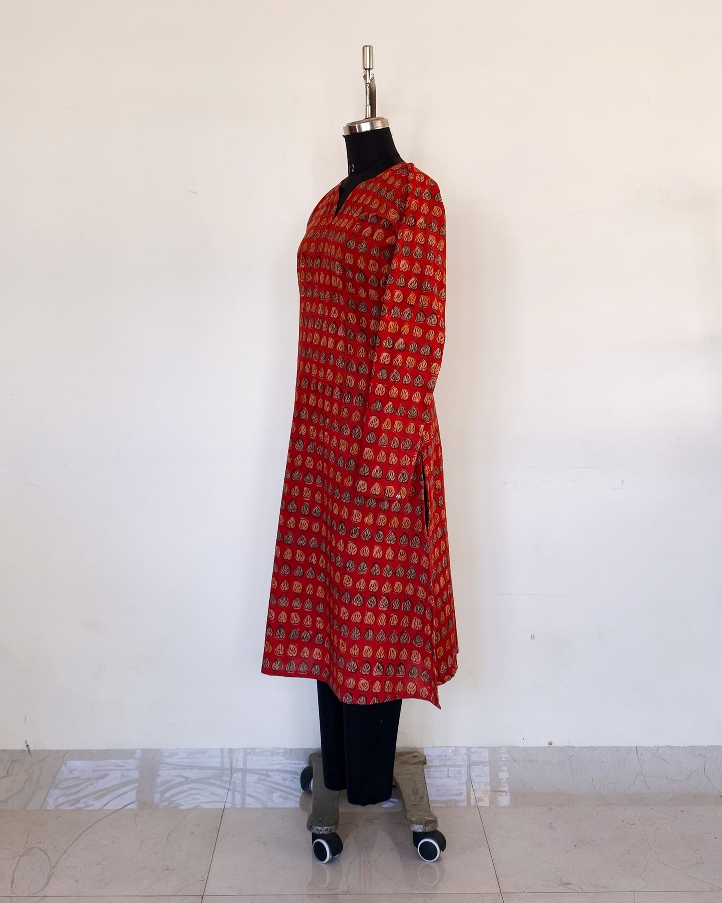 280 Red printed A line kurta with chudi sleeves