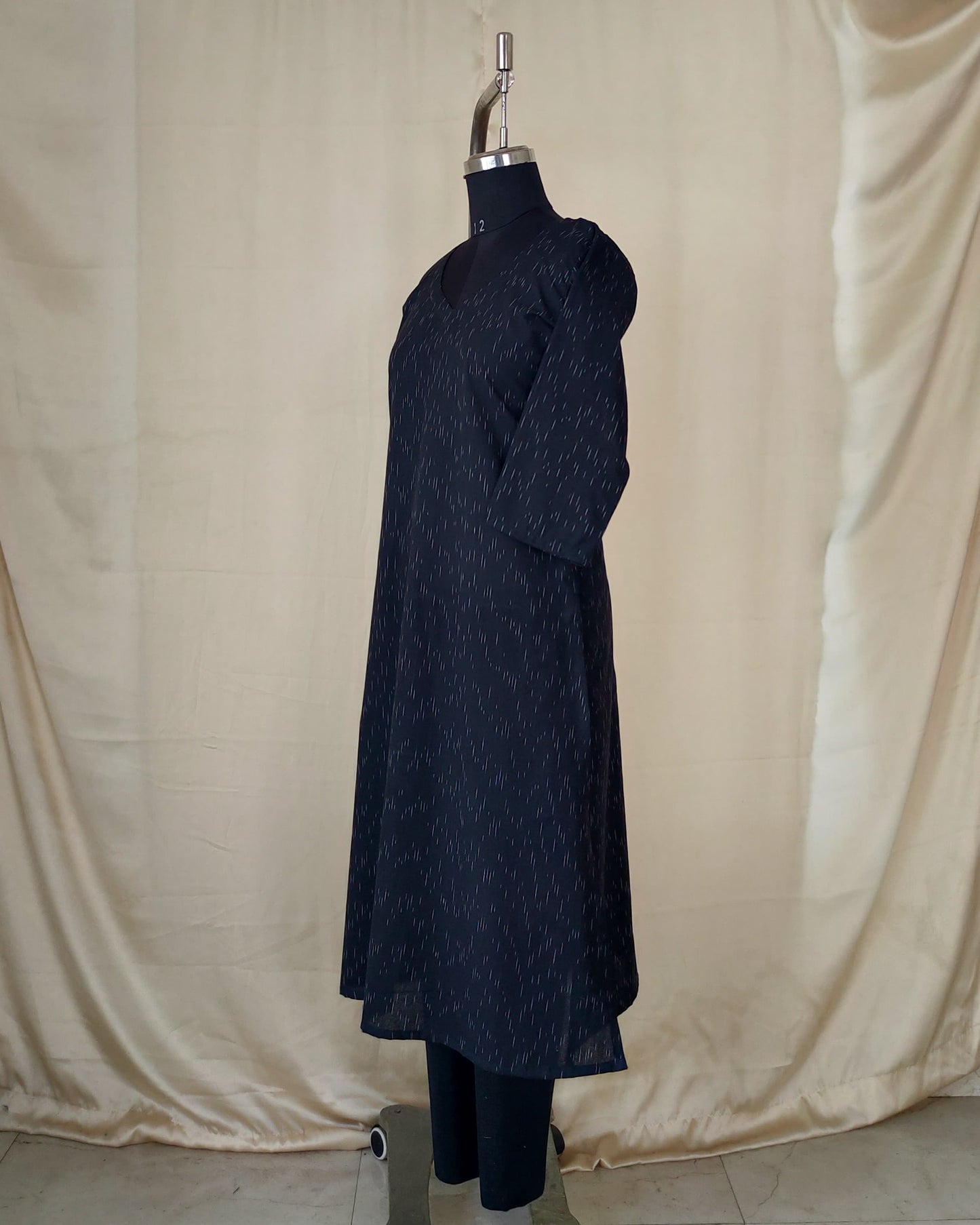 217 Black ikkat handloom A-line kurta