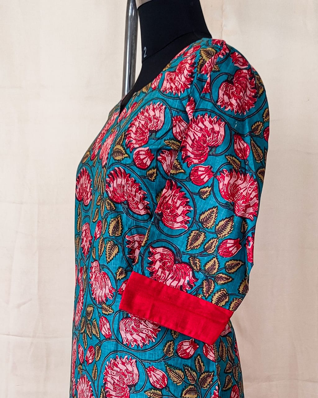 108 Green and Red Printed Cotton Kurta