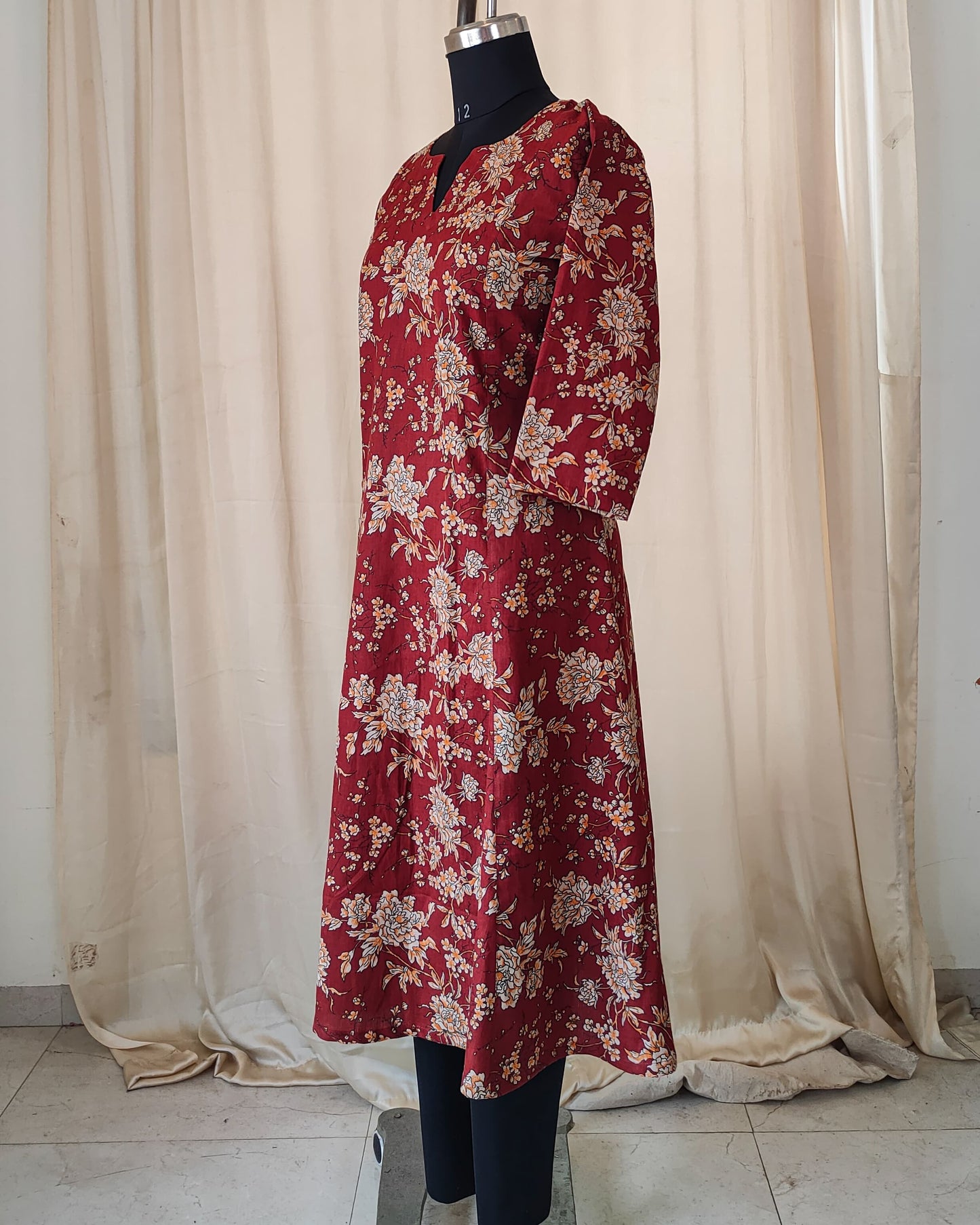 176 Brick Coloured Printed A Line Kurta