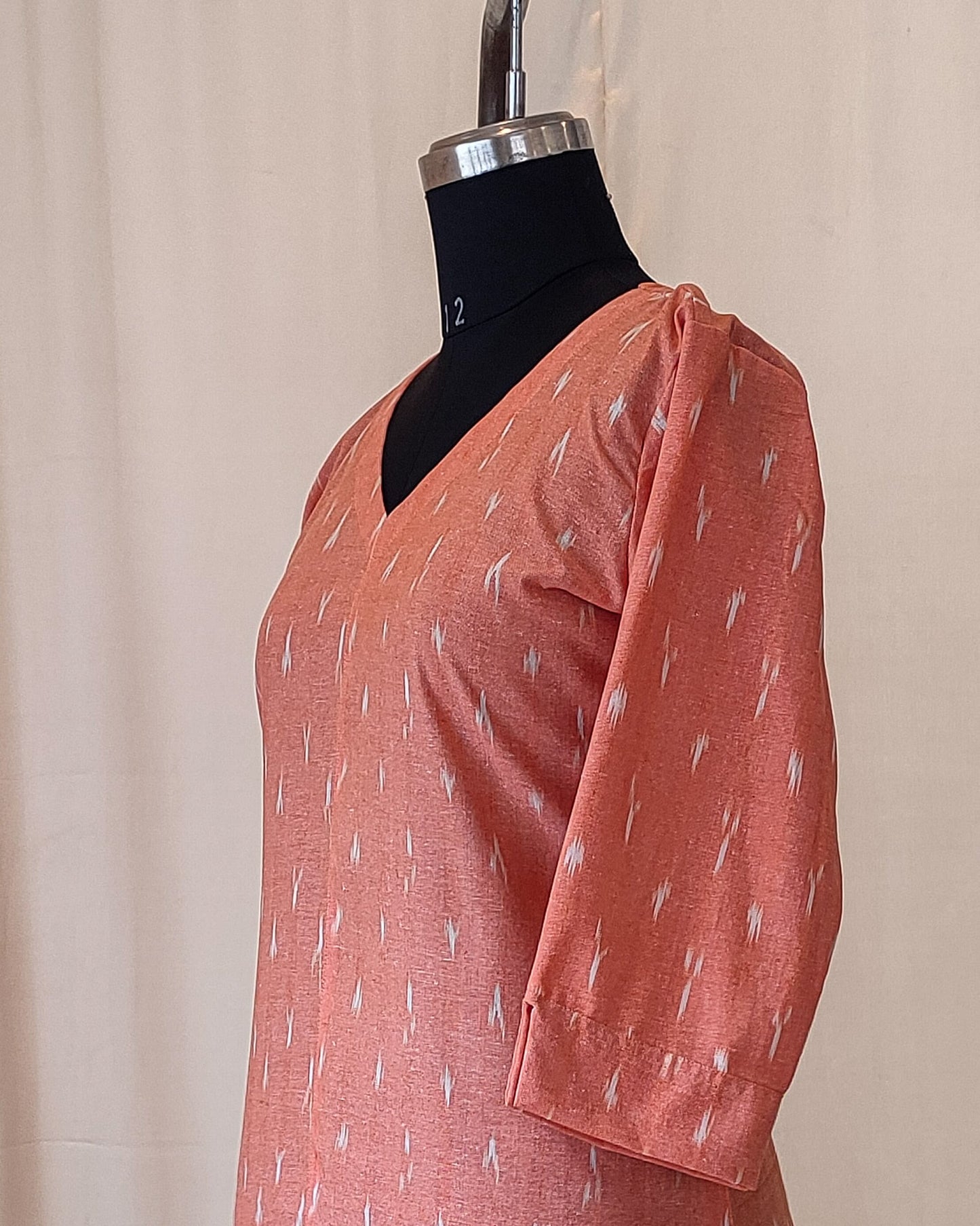 182 Peach Kurta with V neckline