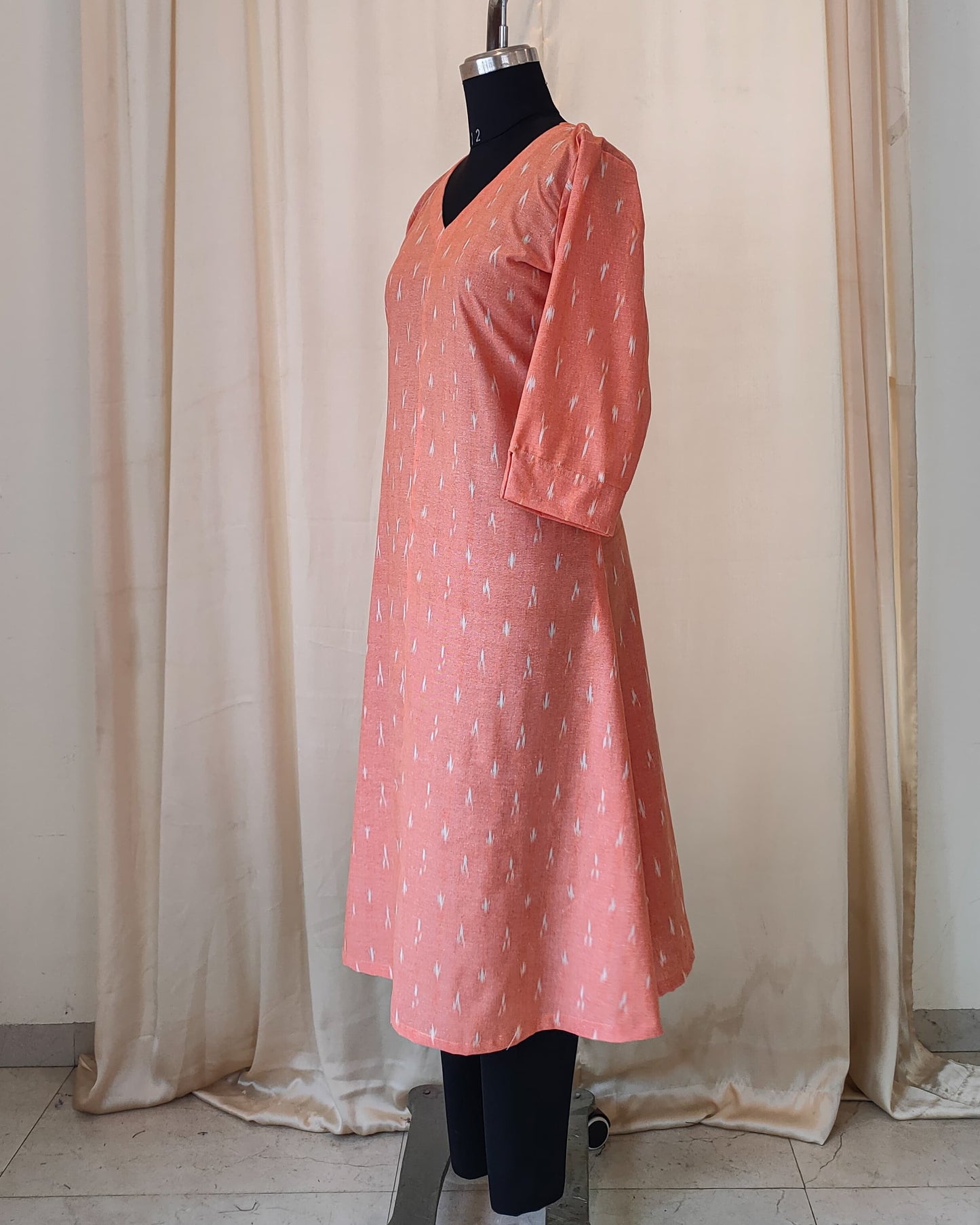 182 Peach Kurta with V neckline