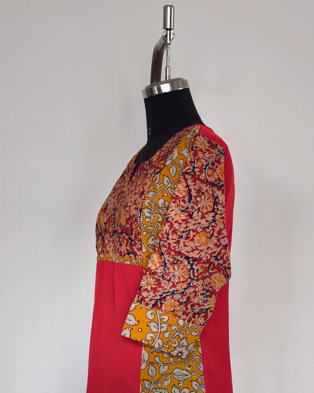 Red And Yellow Kalamkari Panel Kurta