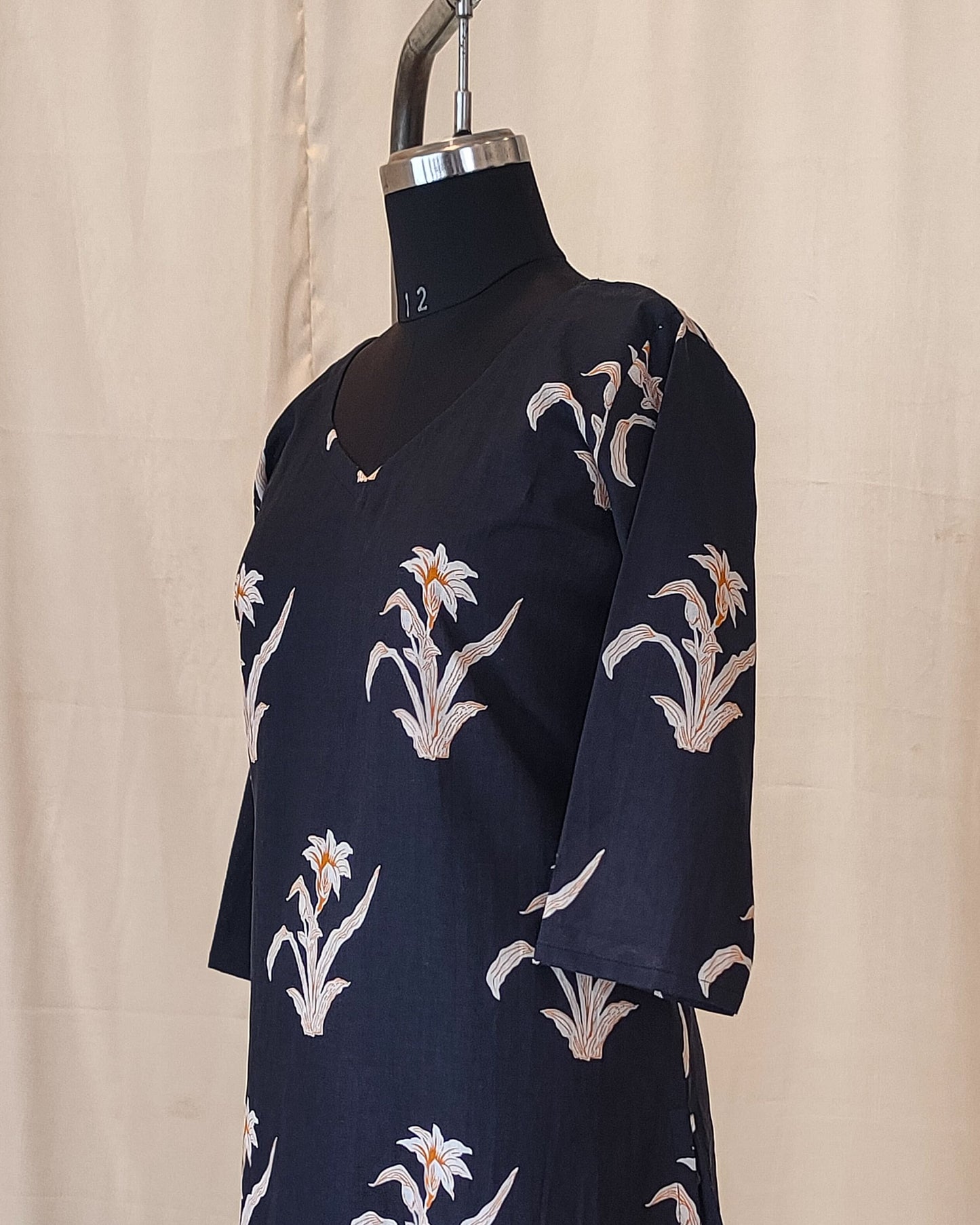 141 Black Big Print Kurta