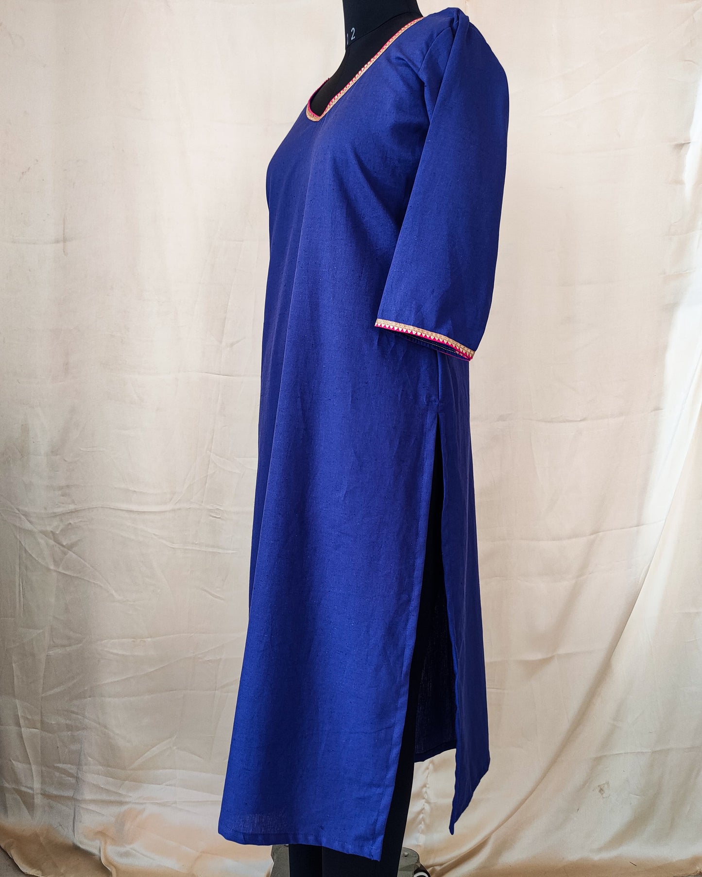 27 Plain Blue Kurti With A Pink Border