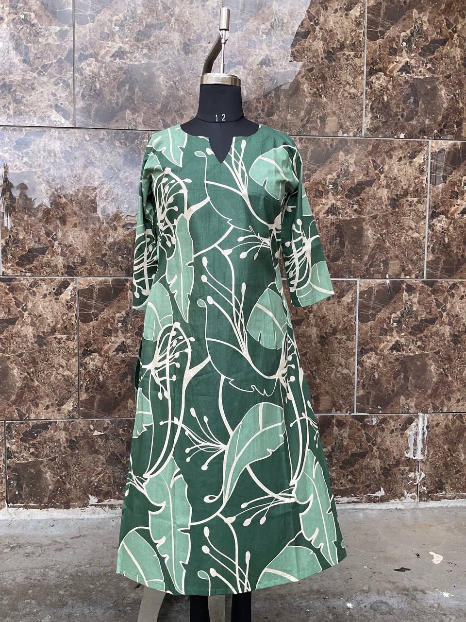 58 Bottle Green Printed Kurti