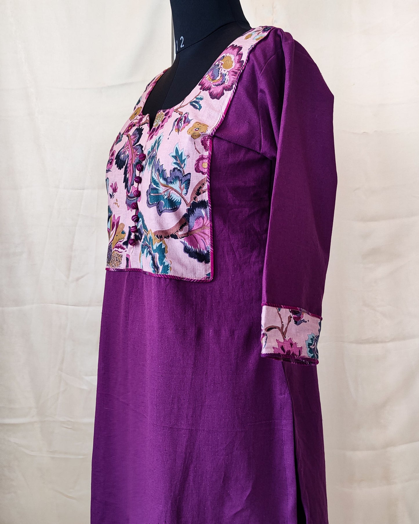 29 Purple Kurta With Printed Yoke Design