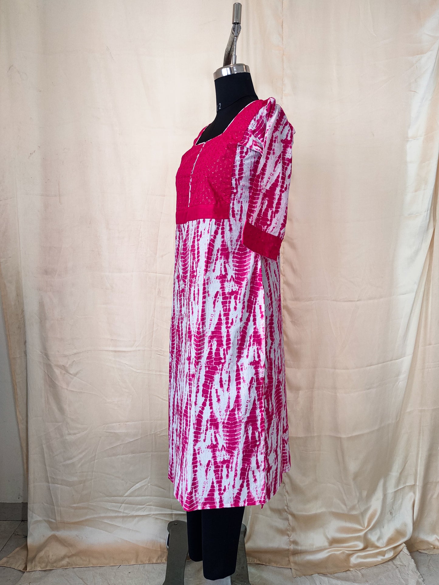 74 Pink Tie and Dye Kurta with Pink Yoke Patch