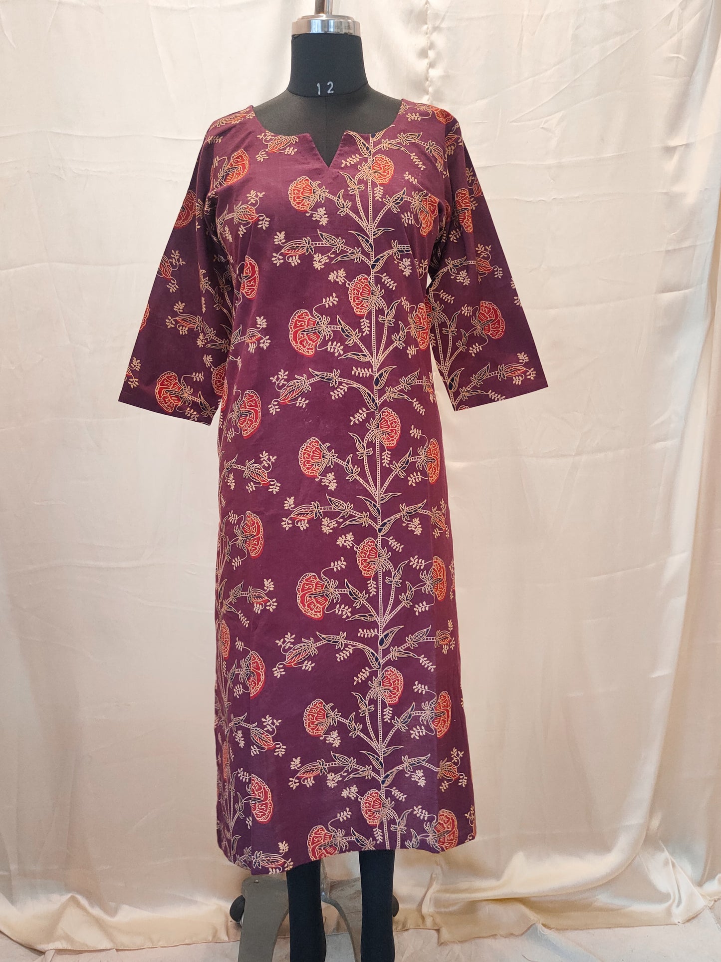 32 Maroon And Red Printed Cotton Kurta