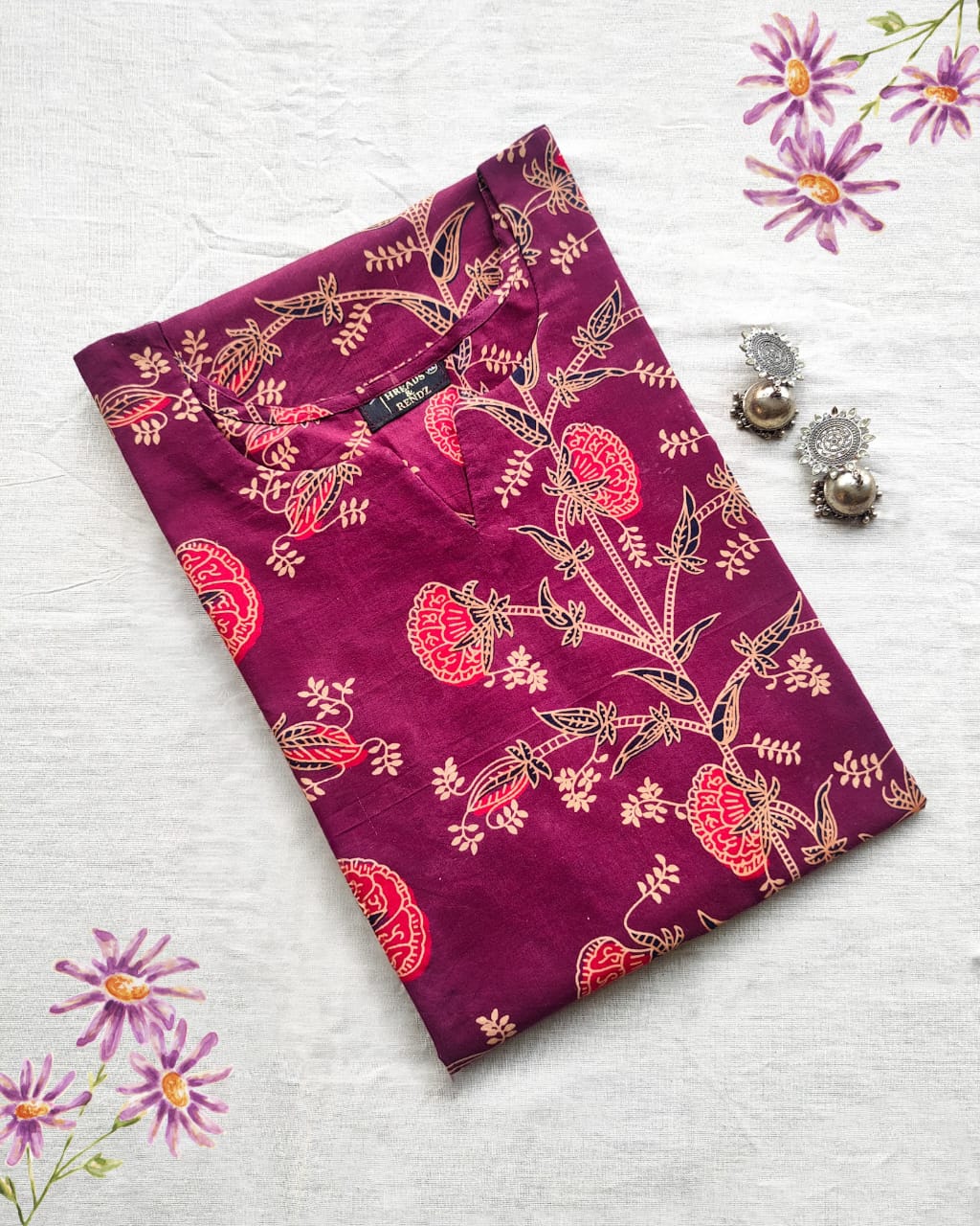 32 Maroon And Red Printed Cotton Kurta