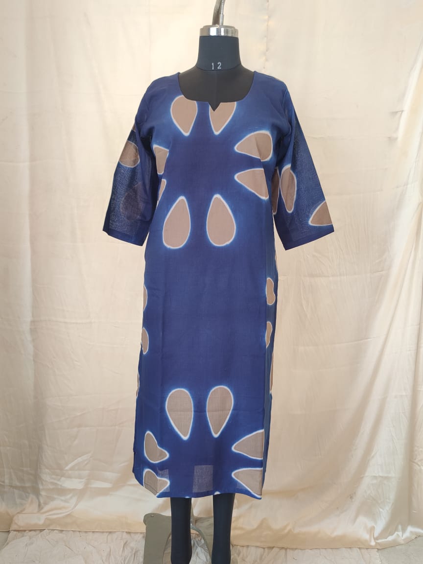 66 Navy Blue and Beige Mul Cotton Kurta