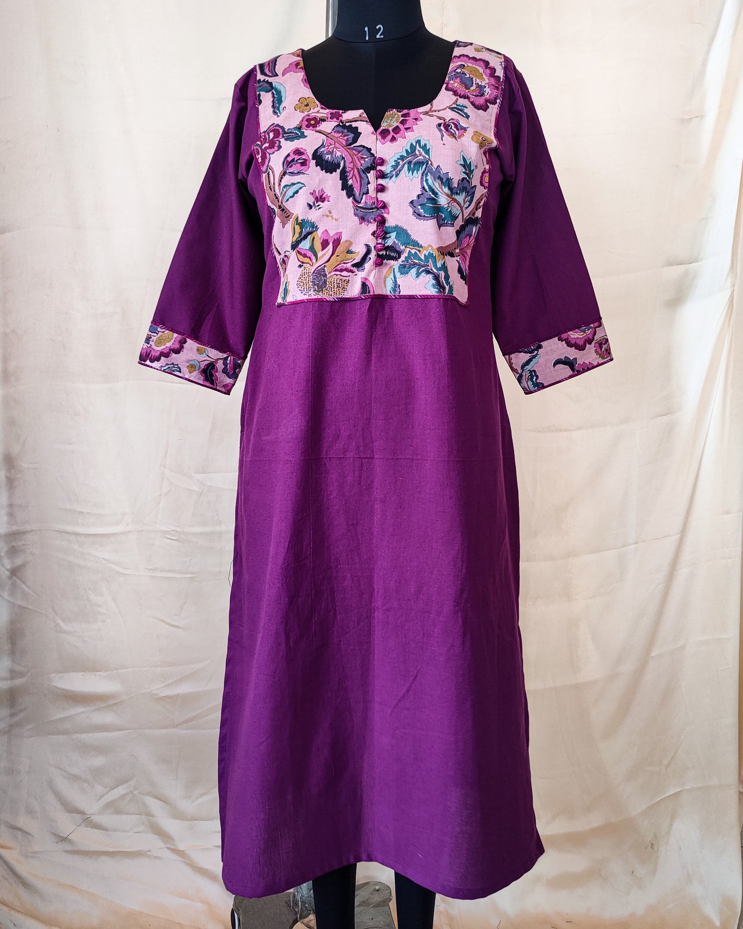 29 Purple Kurta With Printed Yoke Design