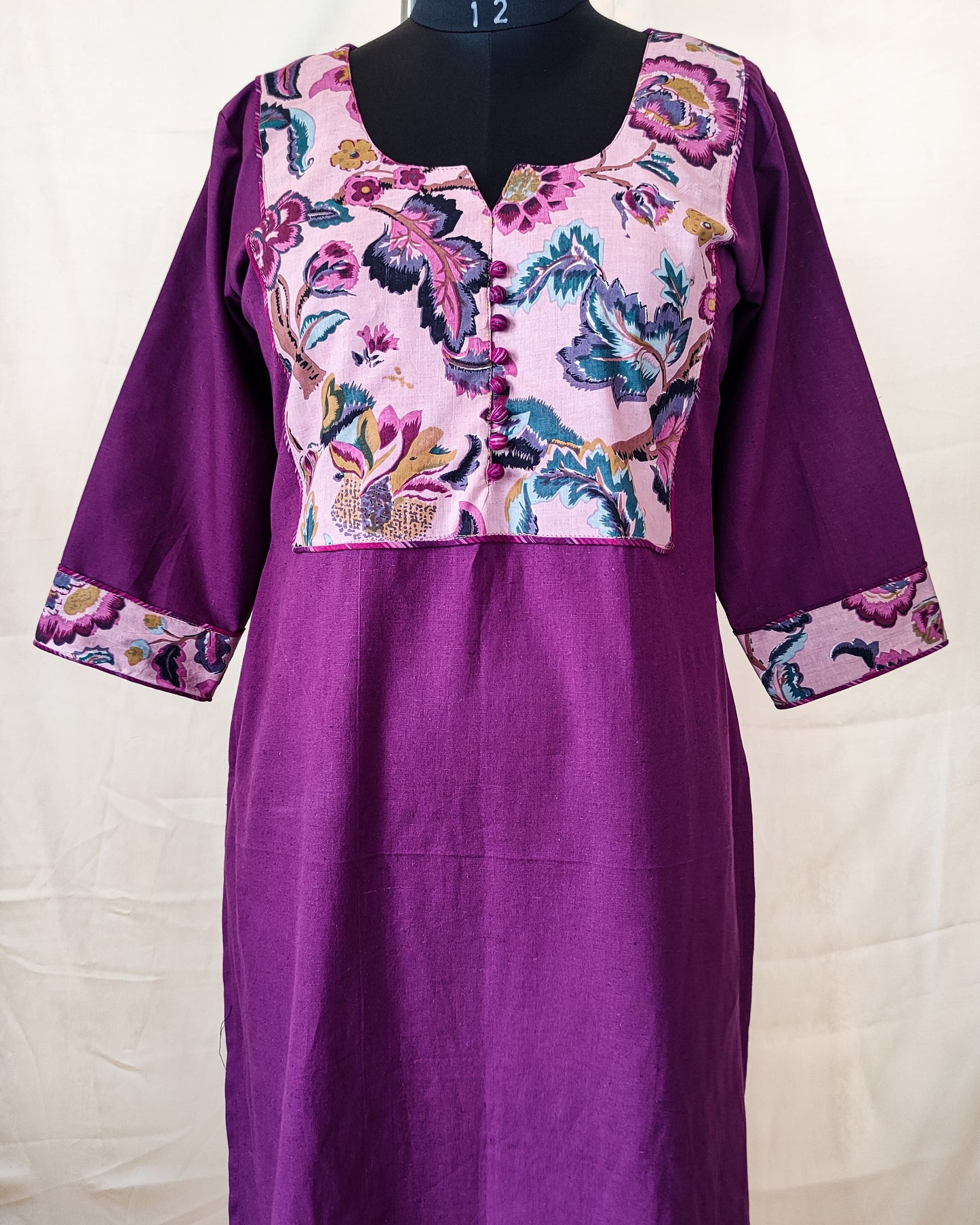 29 Purple Kurta With Printed Yoke Design