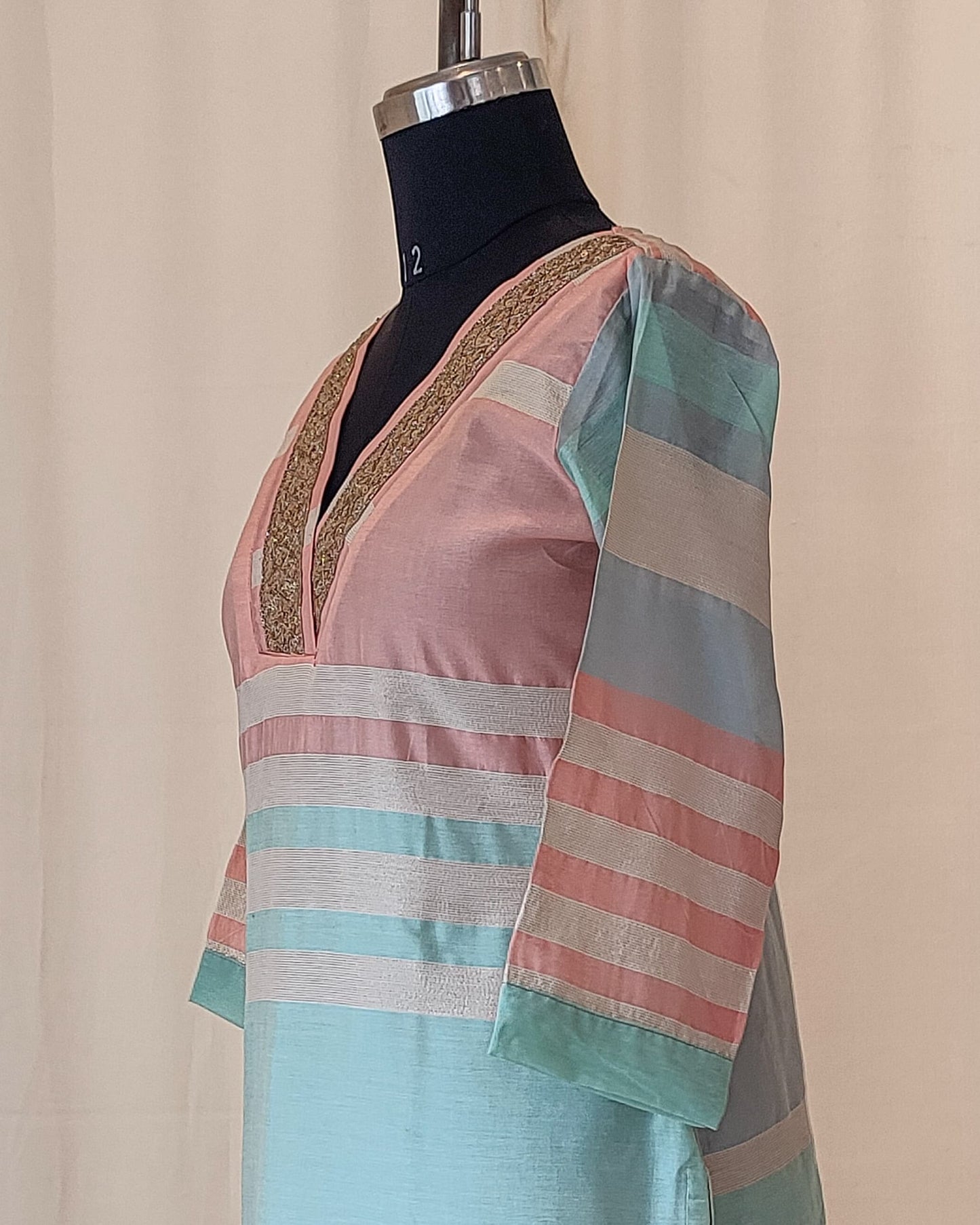 166 Pastel Coloured Chanderi Kurta With Lace Detailing