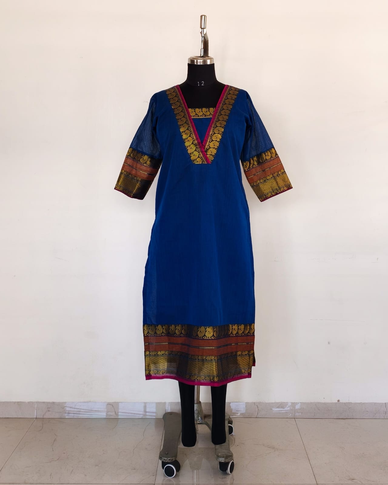 241 Navy blue narayapet kurta with lining