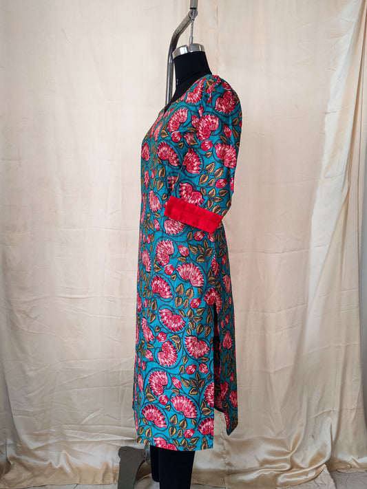 108 Green and Red Printed Cotton Kurta