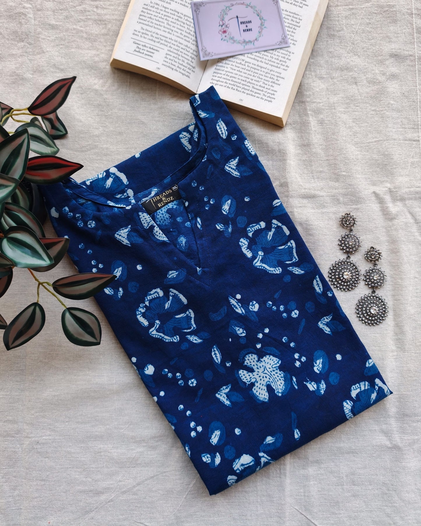 223	Indigo A-line cotton kurta