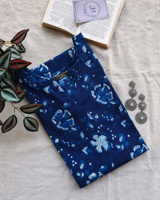 223	Indigo A-line cotton kurta