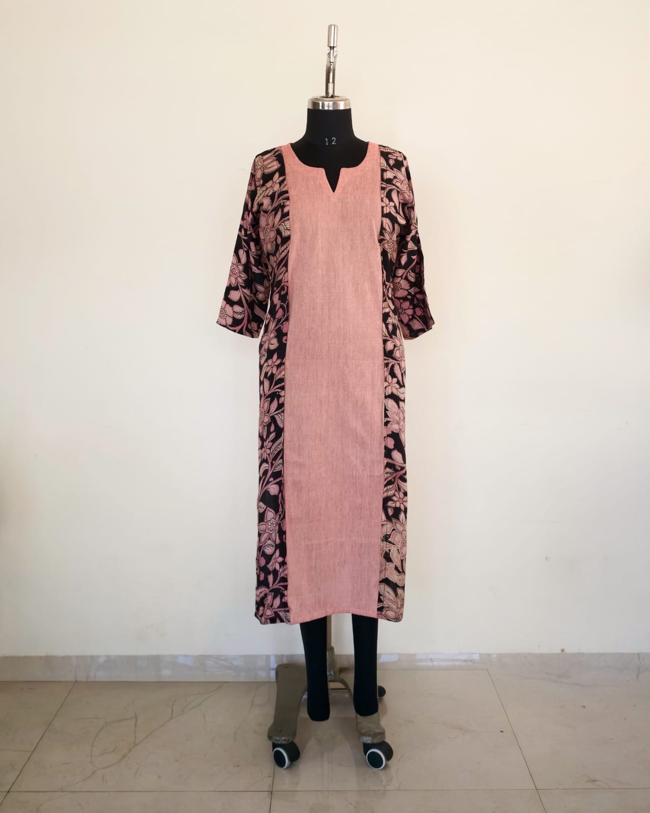273 Light pink with fancy silk kalamkari panels and sleeves