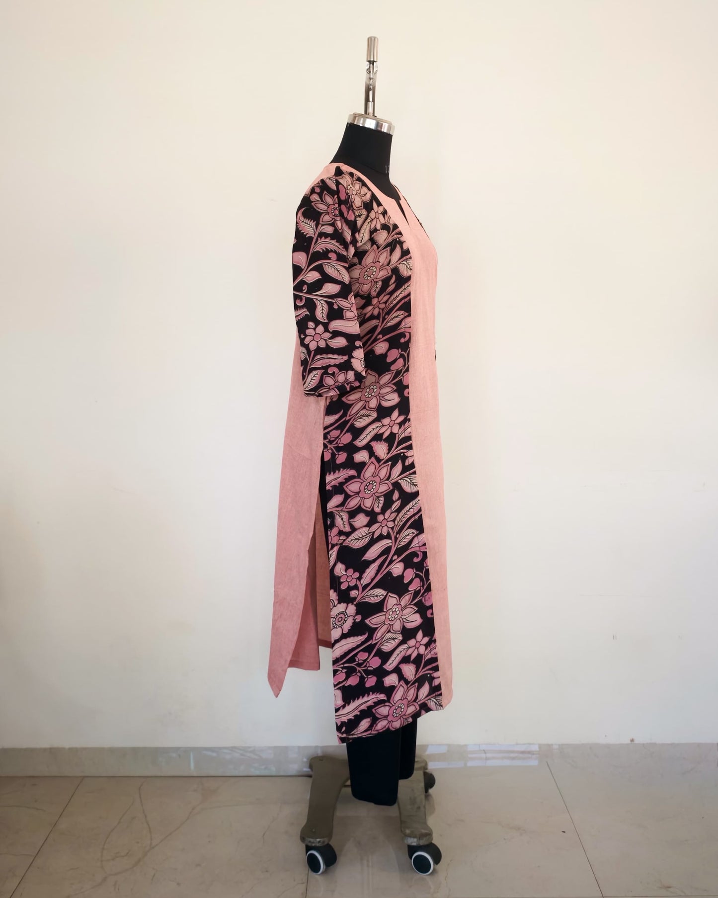 273 Light pink with fancy silk kalamkari panels and sleeves