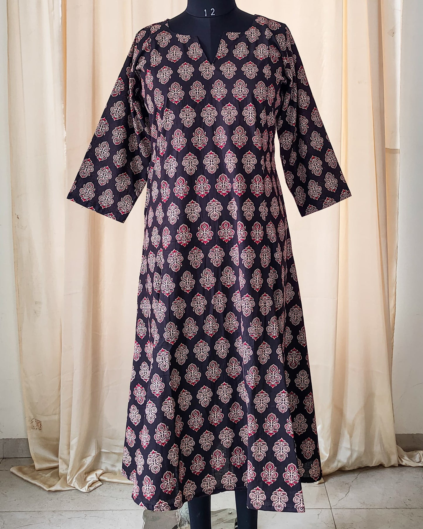 138 Black printed fit and flare kurta