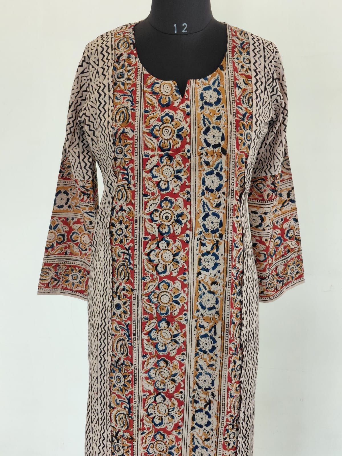 297 Cream stripes with floral panel kalamkari kurta with full sleeves