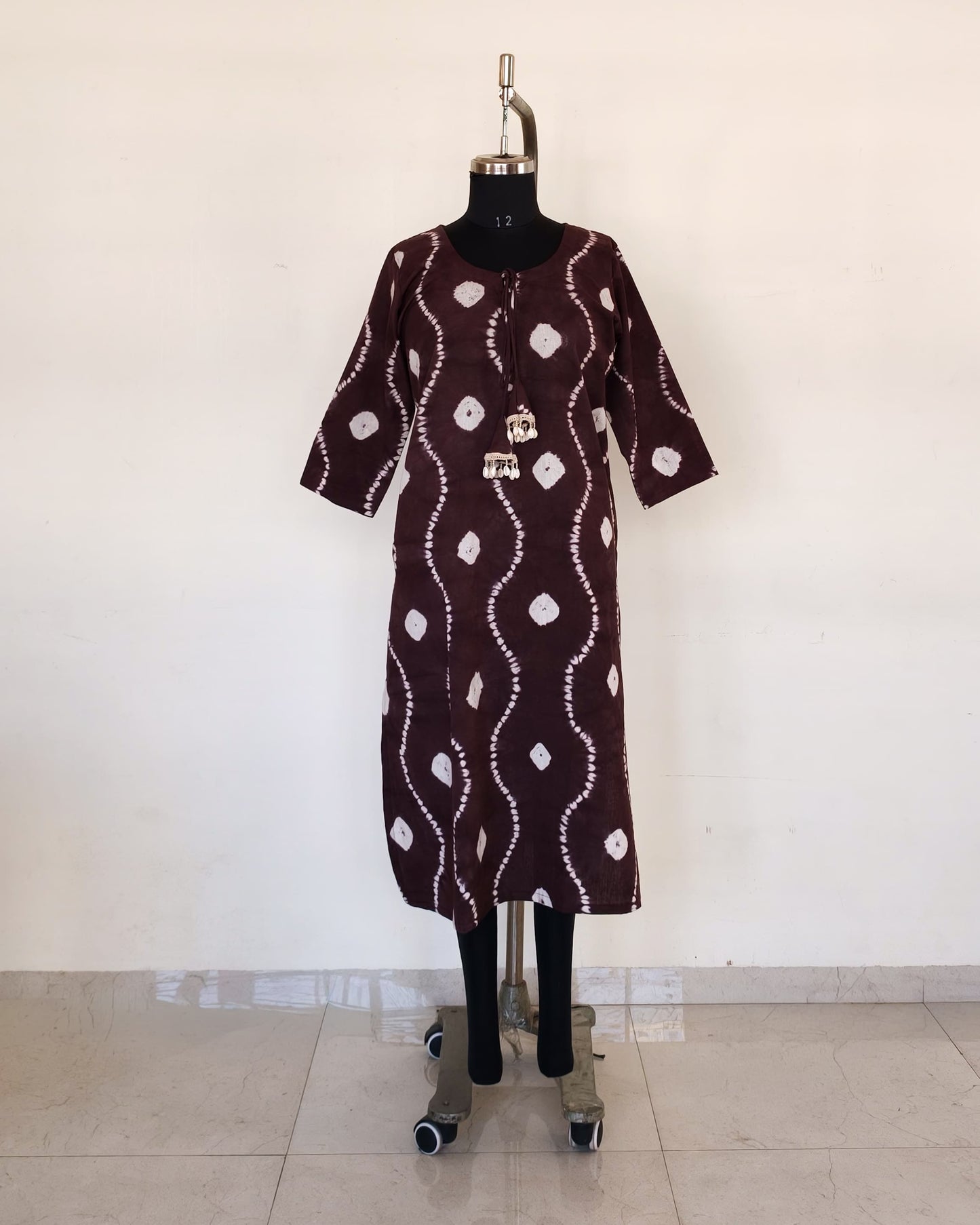 251 Brown Tie n Dye kurta with shells tassel