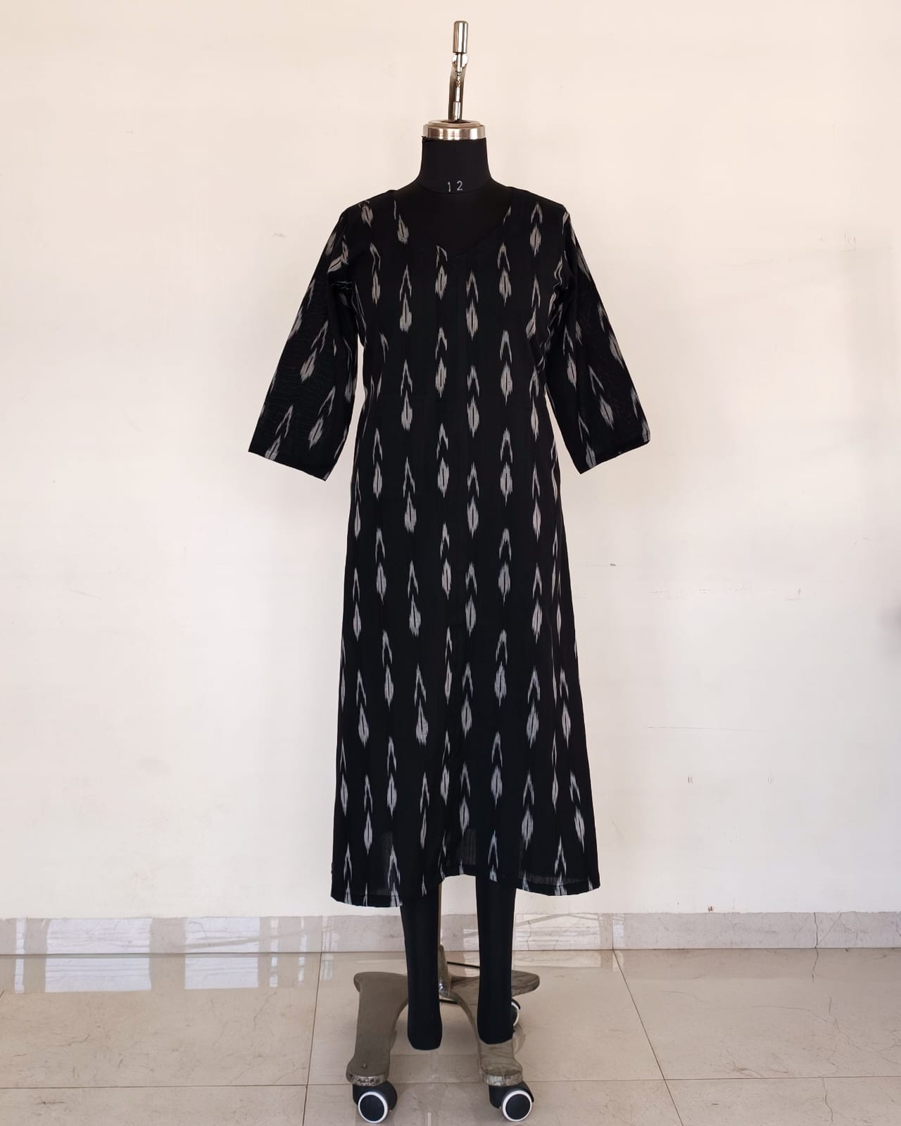 243 Black ikkat A-line kurta