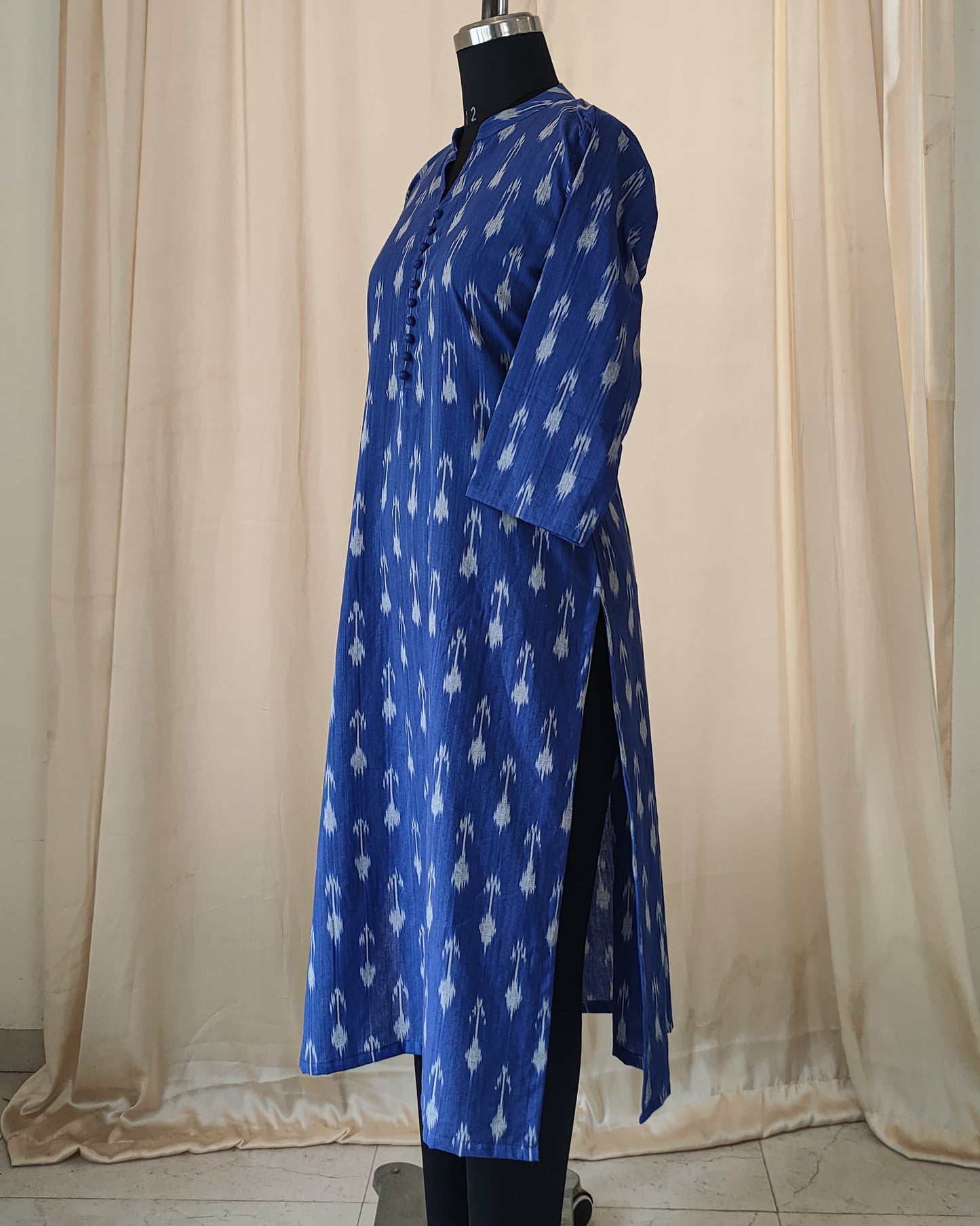 153 Blue ikkat cotton kurta with collar
