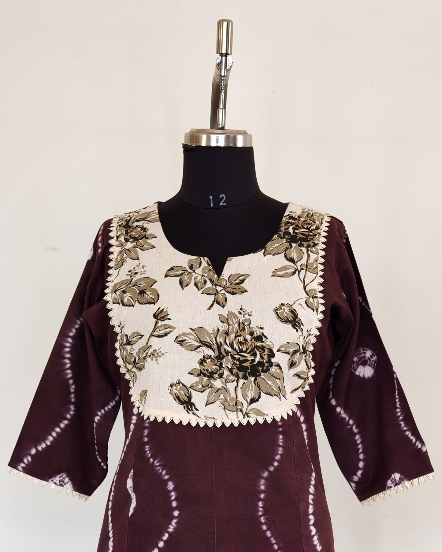 255 Brown Tie and dye with cream yoke patch and lace